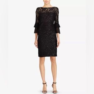Lauren by Ralph Lauren Lace and Sequins Bell Sleeve Dress